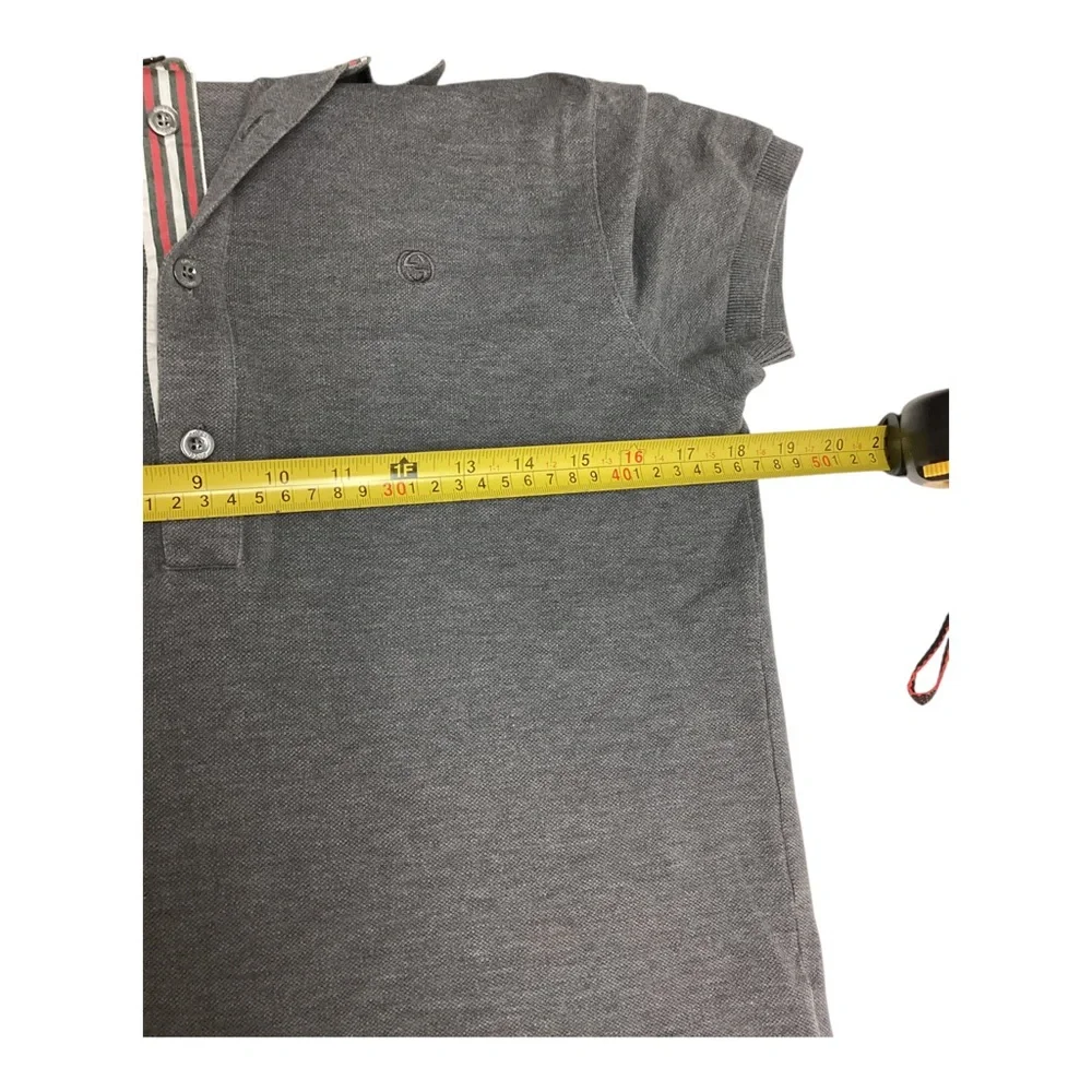 Gucci Men's Gray Short Sleeve Polo Shirt striped collar size M